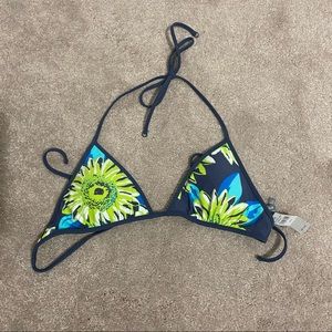 Aerie Blue-Green Floral Triangle Bikini Top Size M NWT